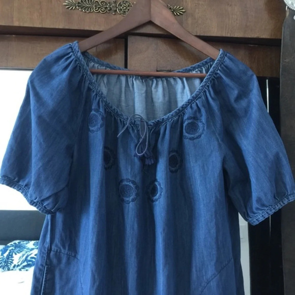 Dress Bensimon blue M tassels pit to pit 21.5 - Picture 3 of 5